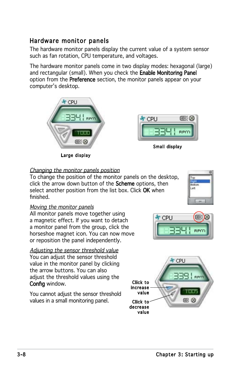 Hardware monitor panels | Asus P1-P5945G User Manual | Page 42 / 92