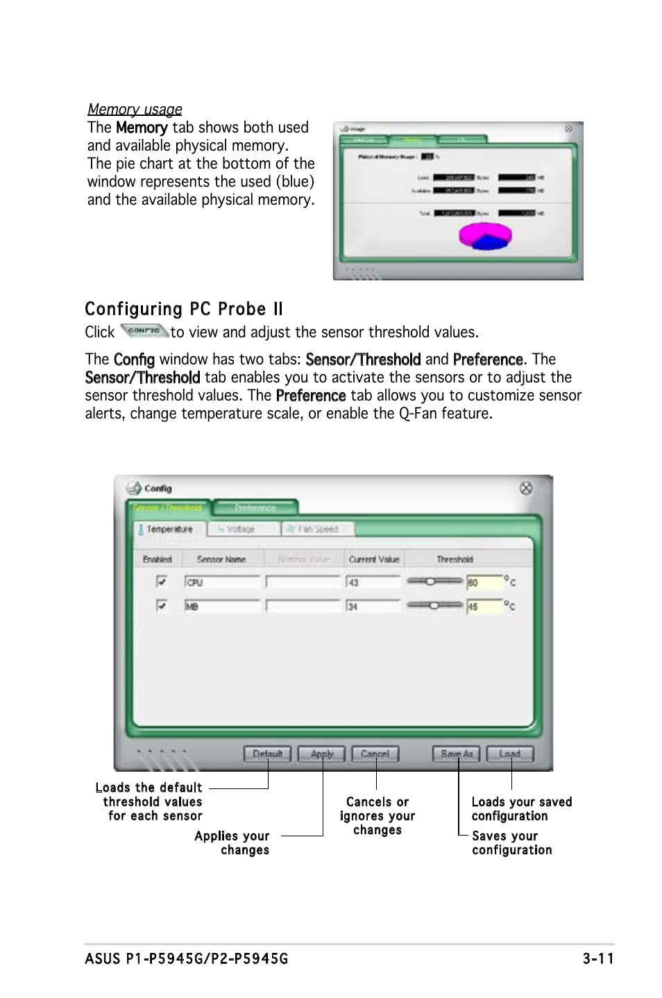 Configuring pc probe ii | Asus P1-P5945G User Manual | Page 45 / 92