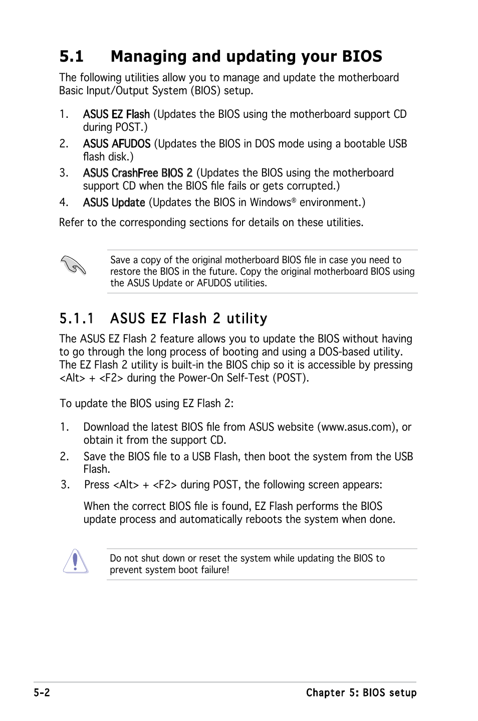 1 managing and updating your bios, 1 asus ez flash 2 utility | Asus P1-P5945G User Manual | Page 57 / 92