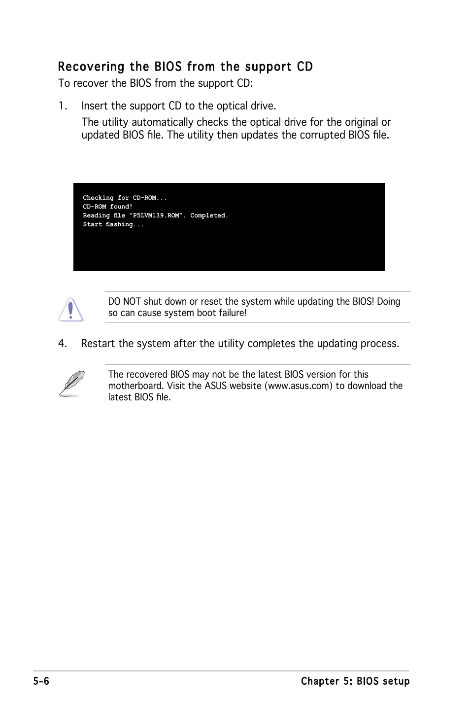 Recovering the bios from the support cd | Asus P1-P5945G User Manual | Page 61 / 92