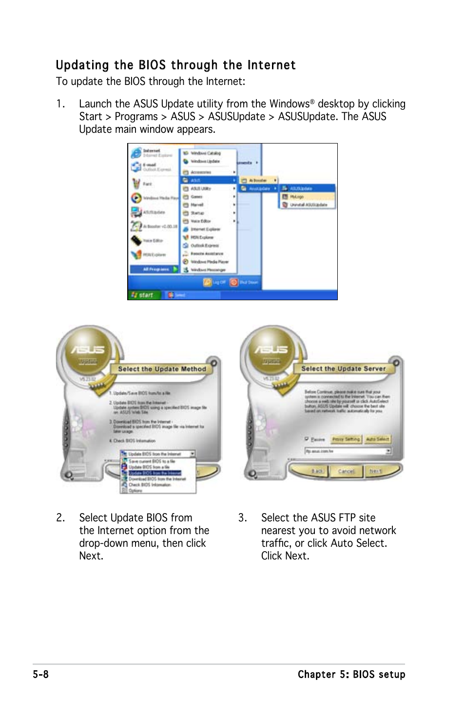 Updating the bios through the internet | Asus P1-P5945G User Manual | Page 63 / 92