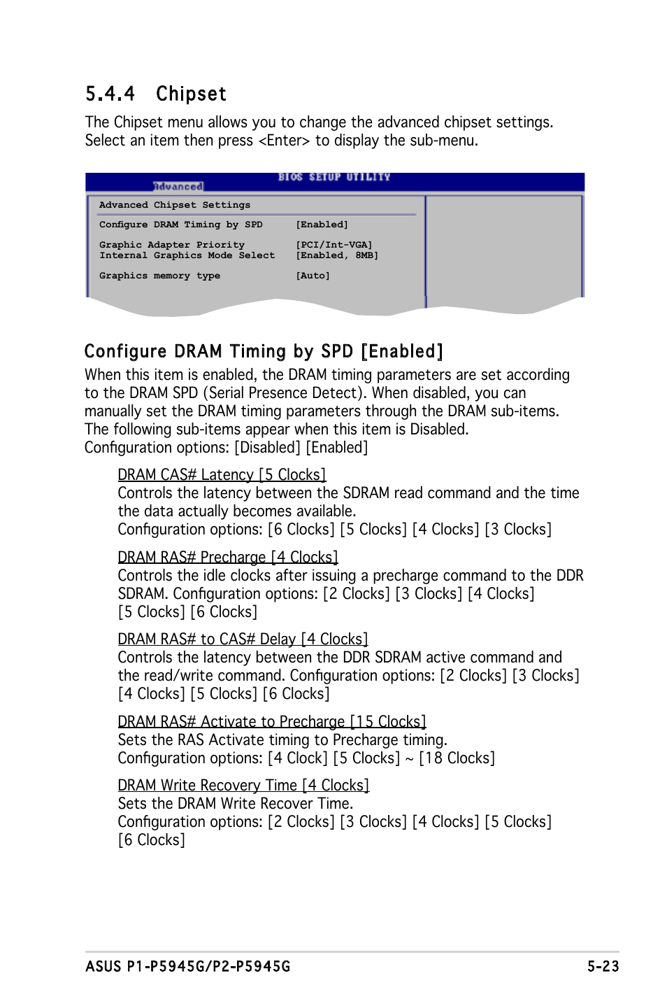 4 chipset, Configure dram timing by spd [enabled | Asus P1-P5945G User Manual | Page 78 / 92