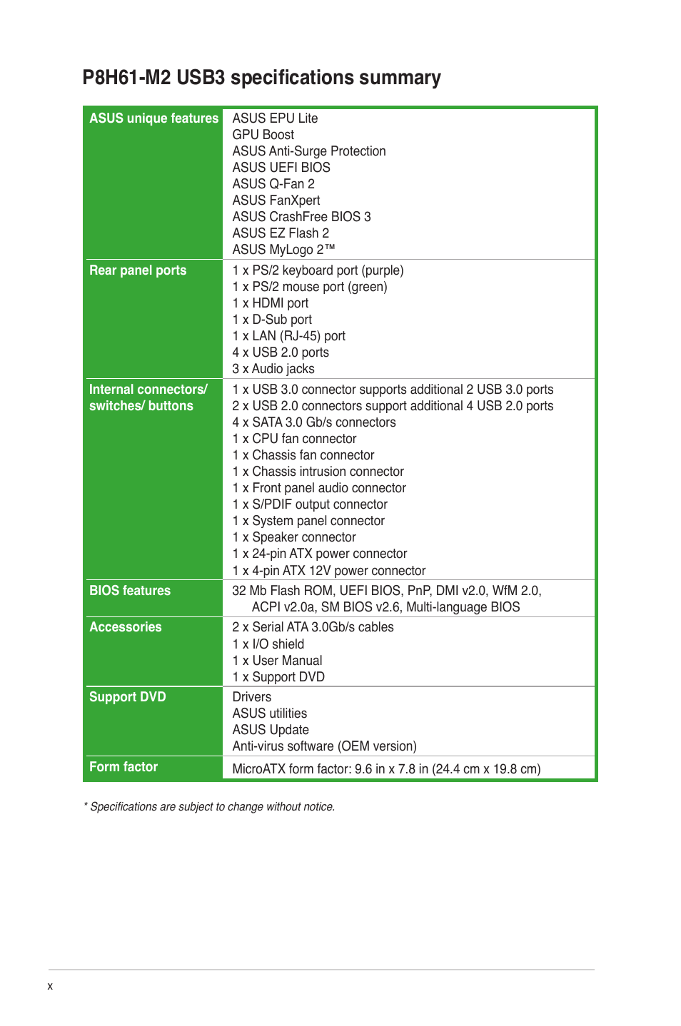 Asus P8H61-M2 USB3 User Manual | Page 10 / 62