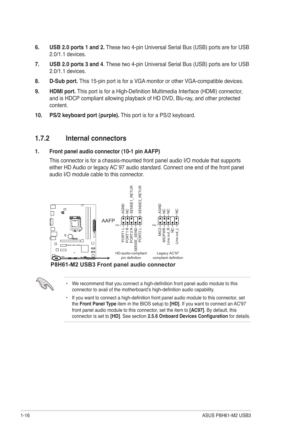 2 internal connectors, Internal connectors -16 | Asus P8H61-M2 USB3 User Manual | Page 26 / 62