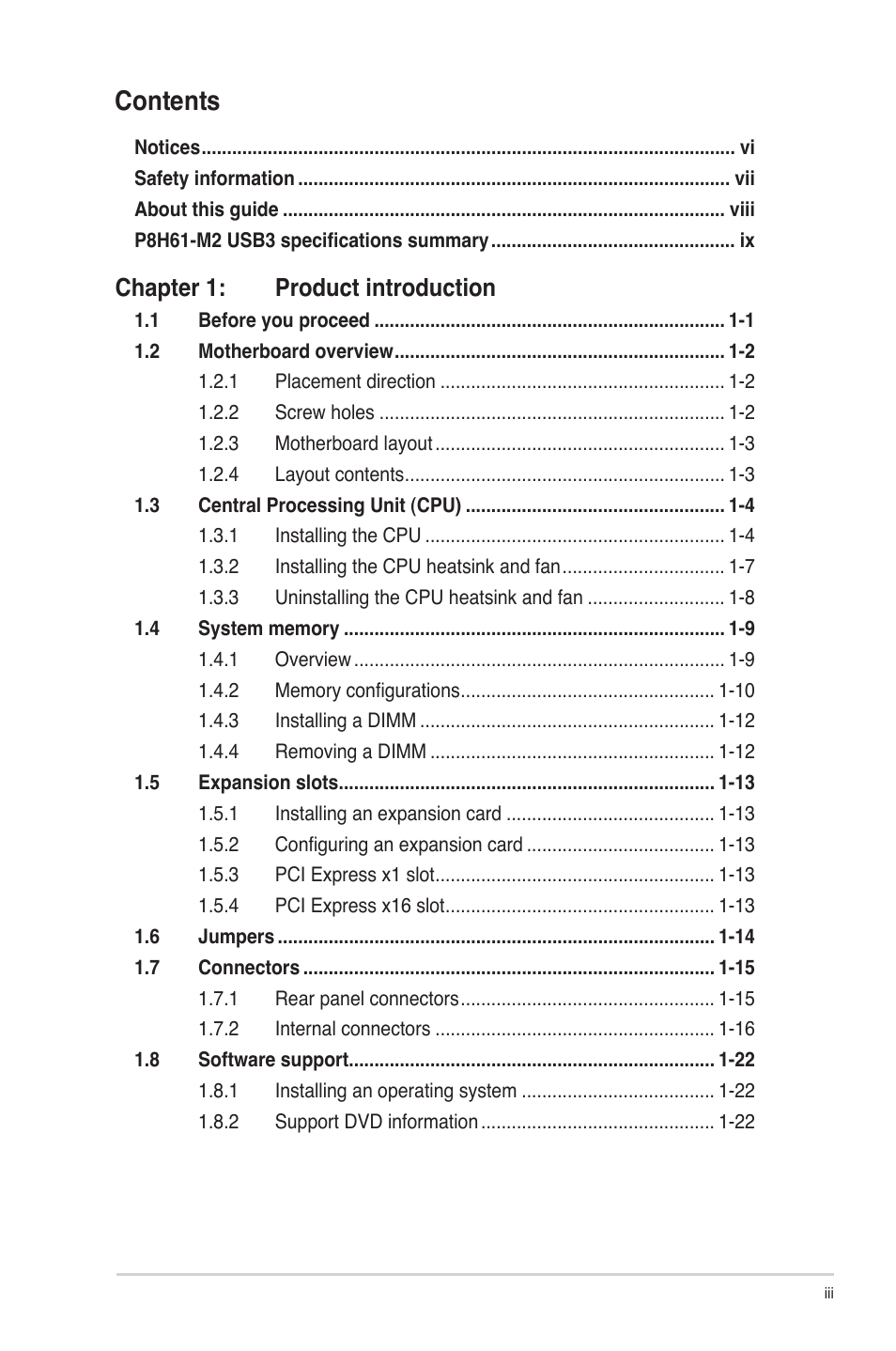 Asus P8H61-M2 USB3 User Manual | Page 3 / 62