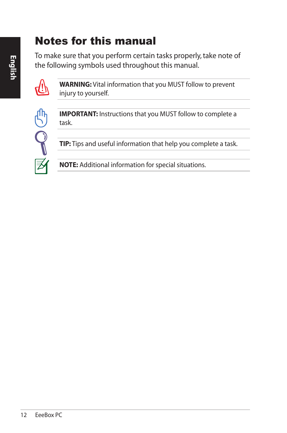 Notes for this manual | Asus EB1007 User Manual | Page 12 / 102