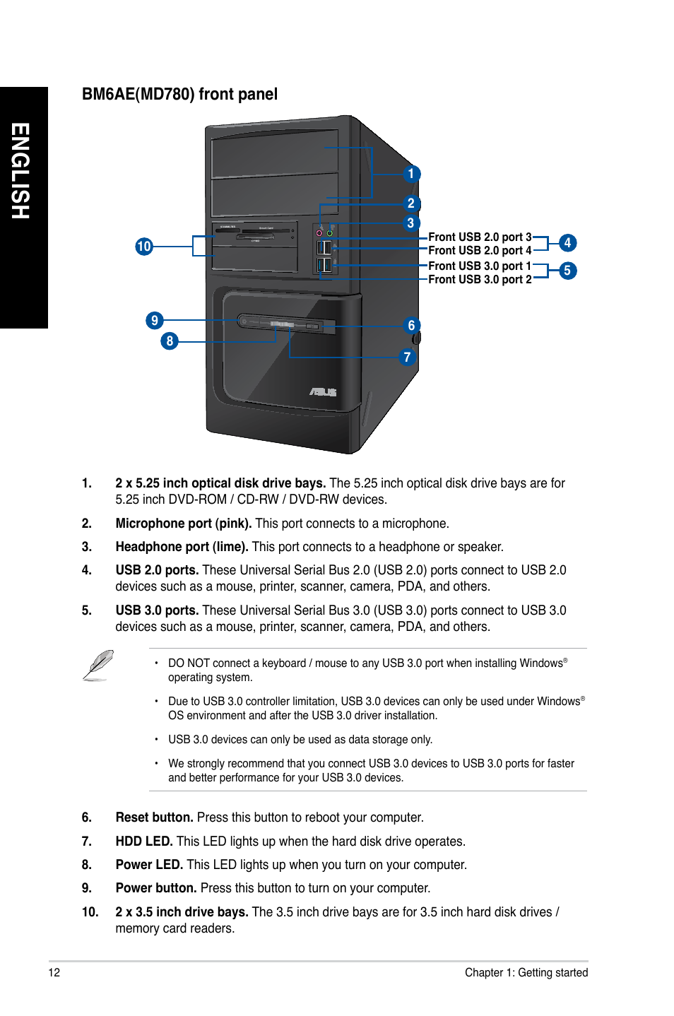 En gl is h en gl is h en gl is h en gl is h | Asus BP1AE User Manual | Page 12 / 100