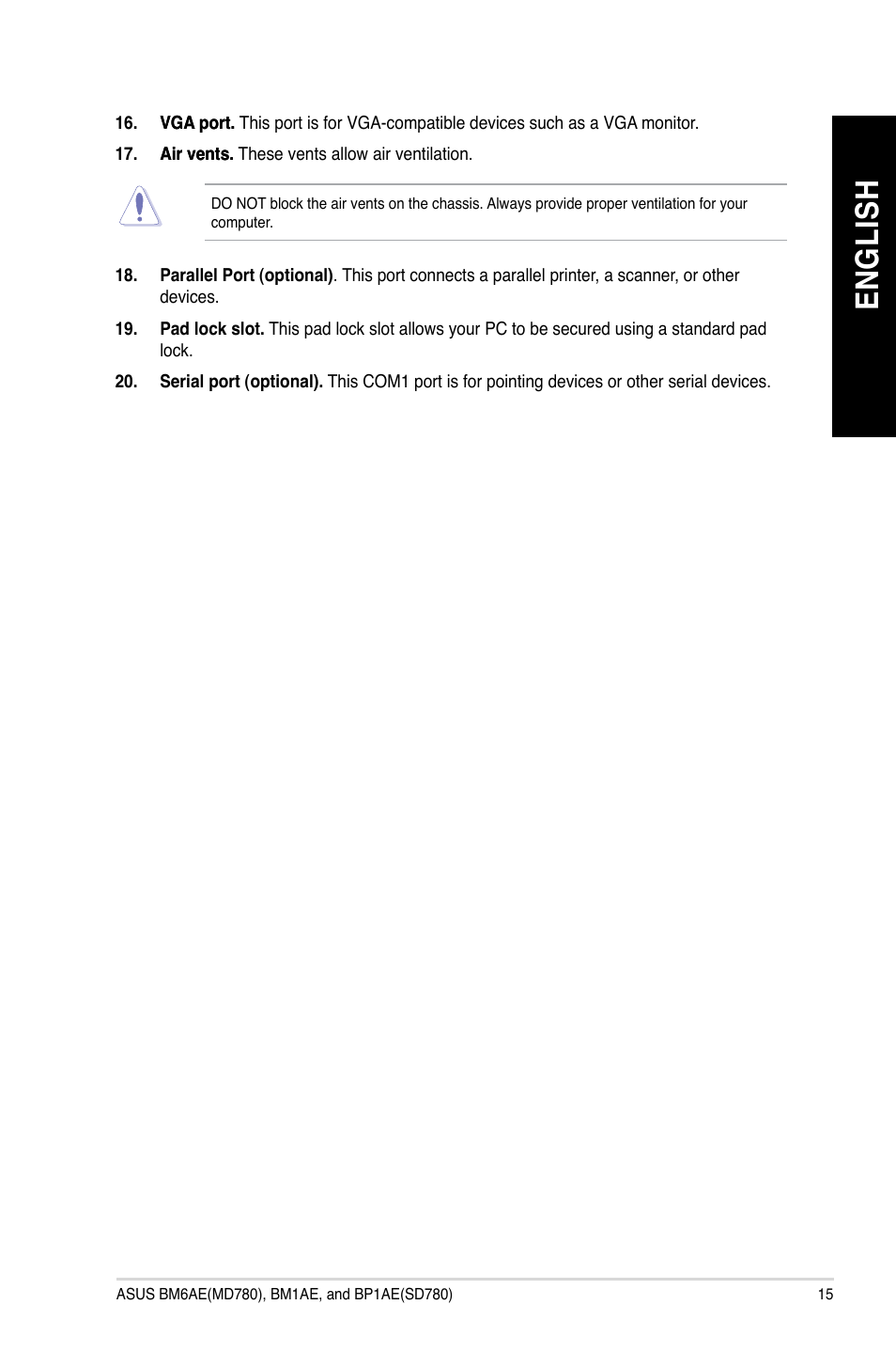 En gl is h en gl is h | Asus BP1AE User Manual | Page 15 / 100