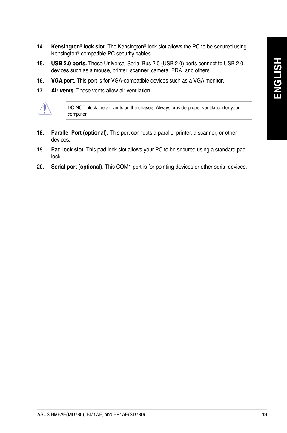 En gl is h en gl is h | Asus BP1AE User Manual | Page 19 / 100