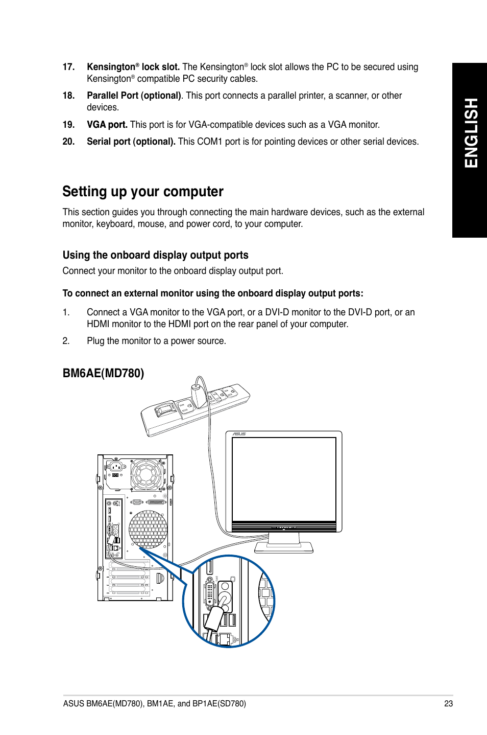 Setting up your computer, En gl is h en gl is h | Asus BP1AE User Manual | Page 23 / 100