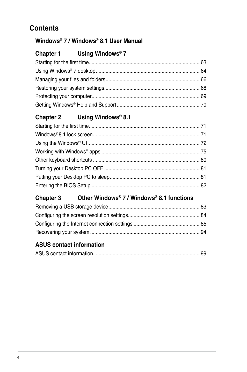 Asus BP1AE User Manual | Page 4 / 100