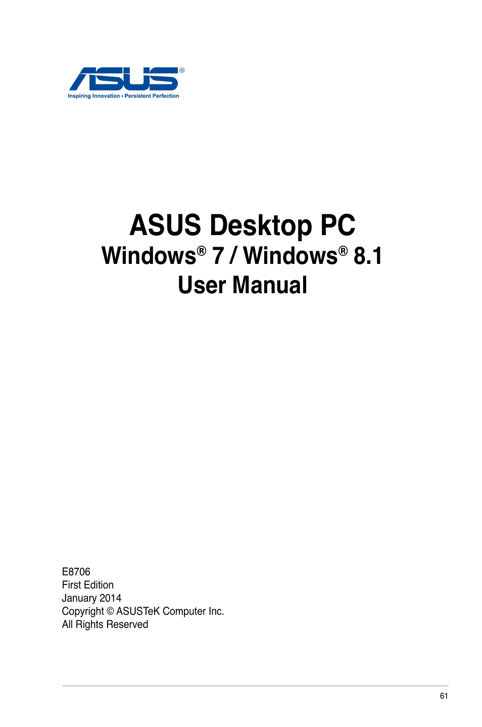 Appendix, Windows® 7 / windows® 8.1 user manual, Windows | 7 / windows, 1 user manual, Appendix windows, Asus desktop pc | Asus BP1AE User Manual | Page 61 / 100