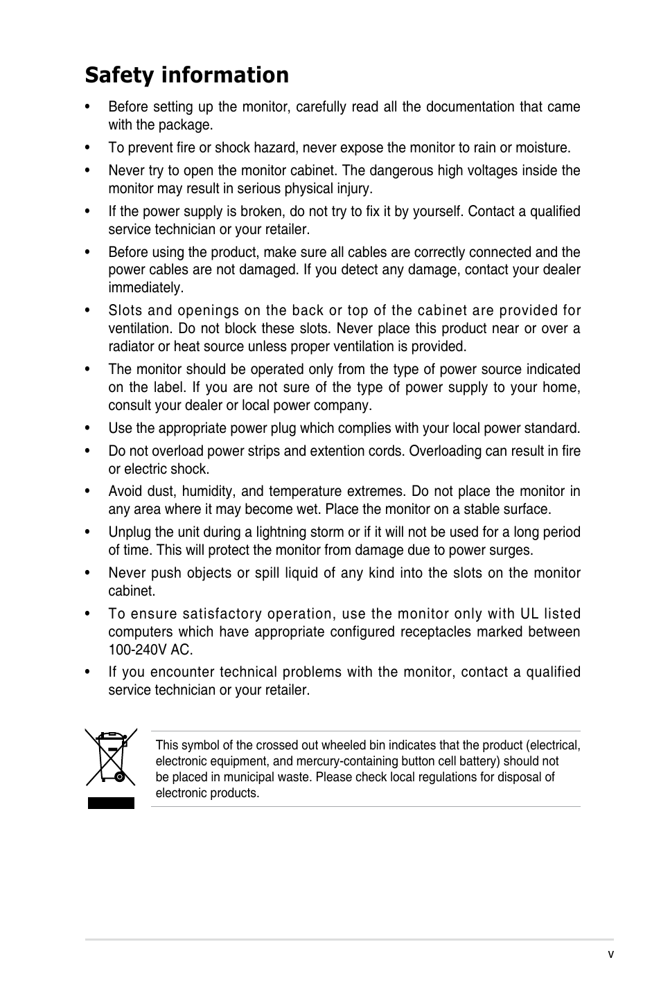 Safety information | Asus VS278Q User Manual | Page 5 / 25