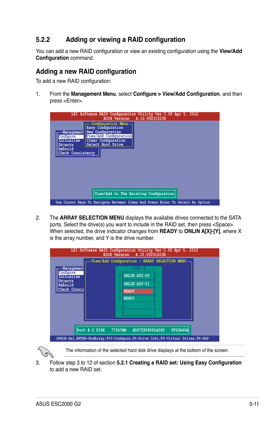 2 adding or viewing a raid configuration, Adding or viewing a raid configuration -11, Adding a new raid configuration | Asus ESC2000 G2 User Manual | Page 141 / 226