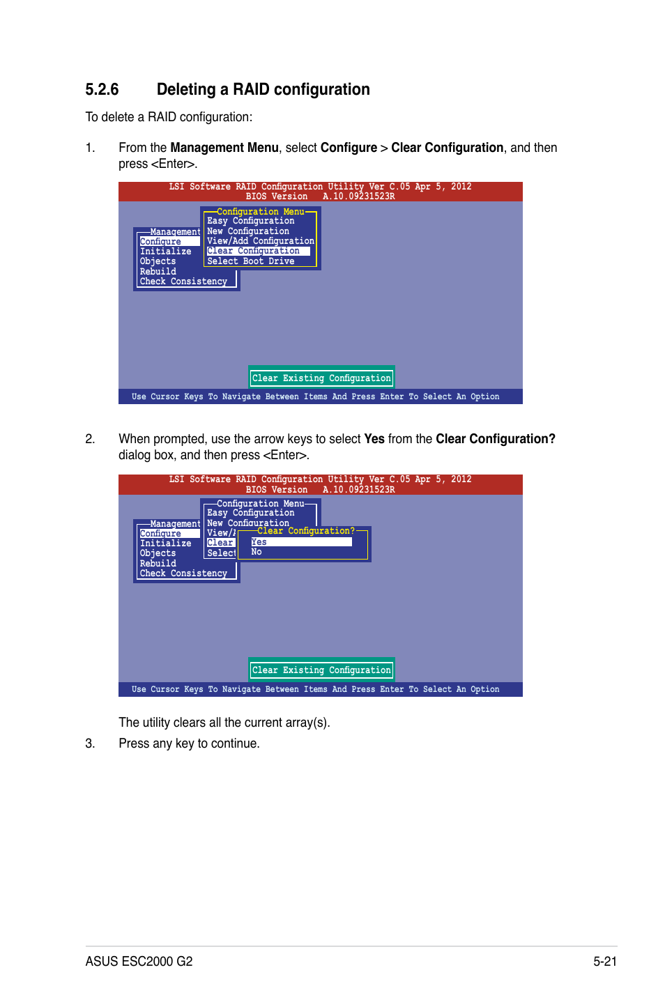 6 deleting a raid configuration, Deleting a raid configuration -21 | Asus ESC2000 G2 User Manual | Page 151 / 226