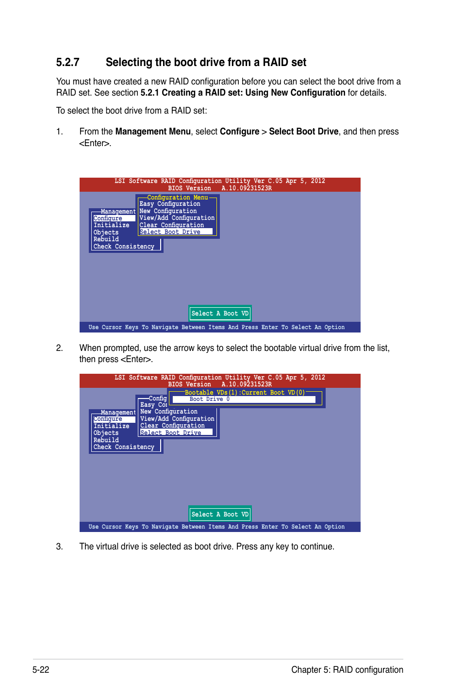 7 selecting the boot drive from a raid set, Selecting the boot drive from a raid set -22 | Asus ESC2000 G2 User Manual | Page 152 / 226