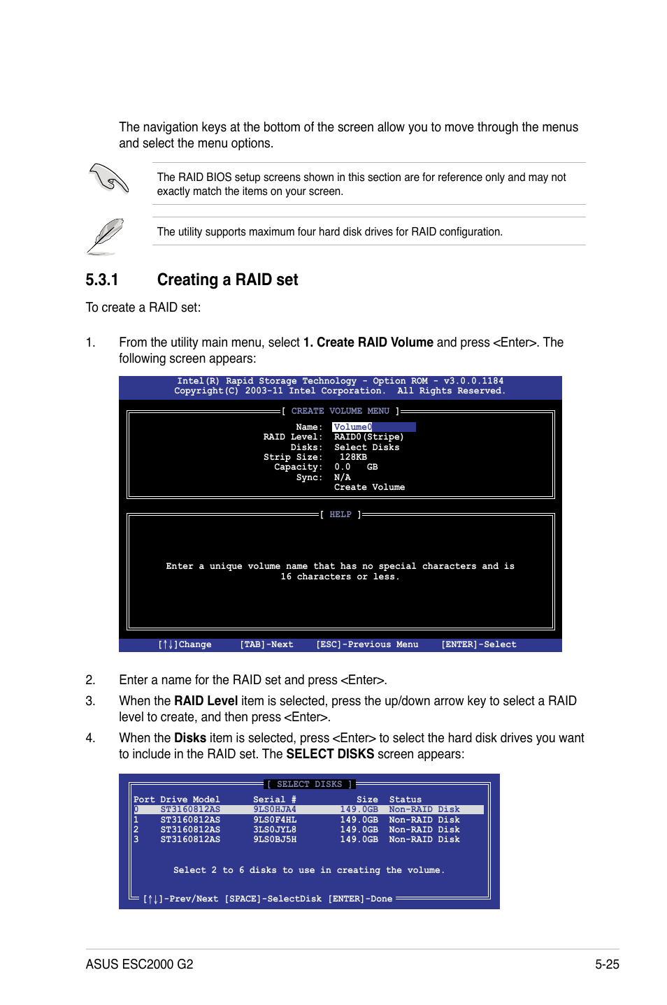 1 creating a raid set, Creating a raid set -25 | Asus ESC2000 G2 User Manual | Page 155 / 226