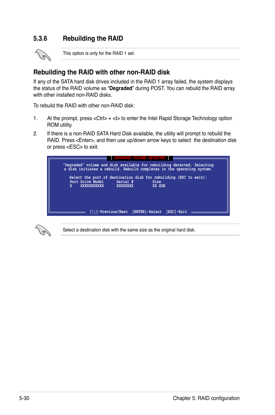 6 rebuilding the raid, Rebuilding the raid -30, Rebuilding the raid with other non-raid disk | Asus ESC2000 G2 User Manual | Page 160 / 226