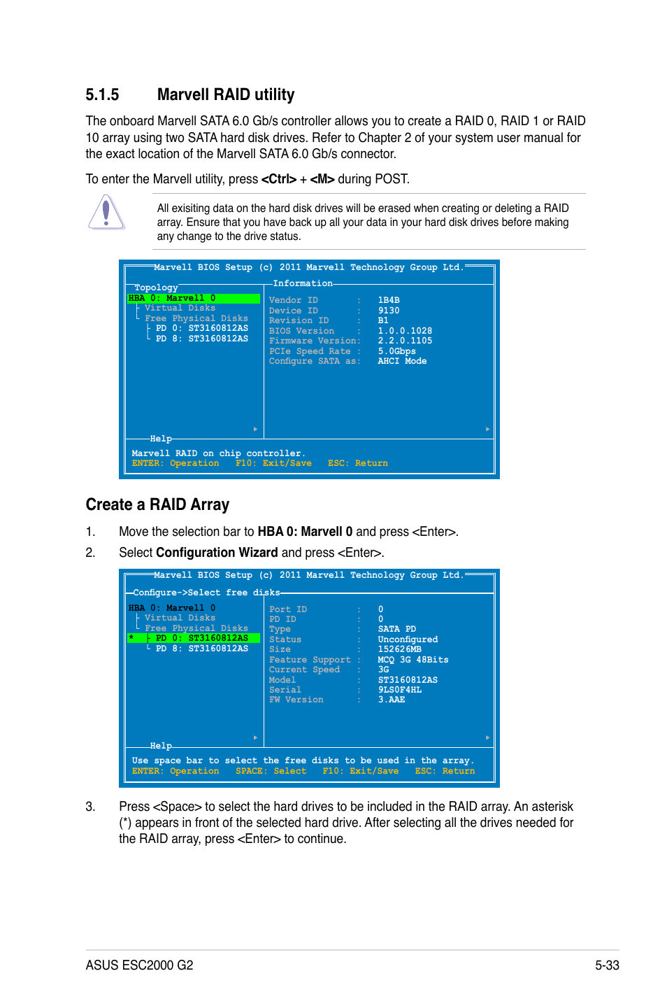 5 marvell raid utility, Marvell raid utility -33, Create a raid array | Asus ESC2000 G2 User Manual | Page 163 / 226