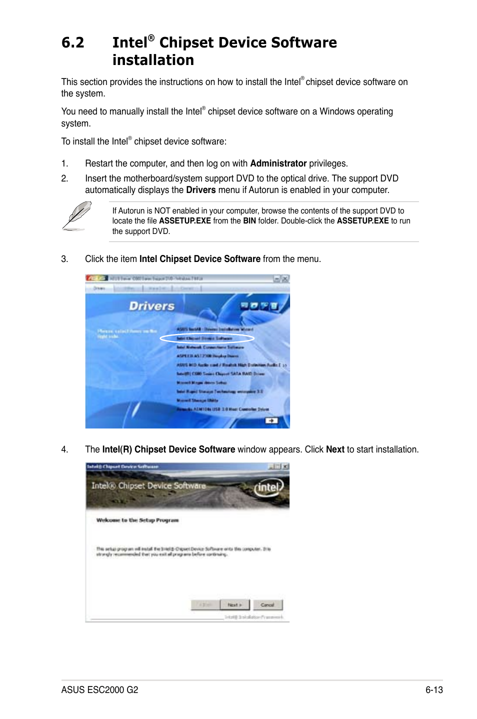 2 intel® chipset device software installation, Intel, Chipset device software installation -13 | 2 intel, Chipset device software installation | Asus ESC2000 G2 User Manual | Page 187 / 226