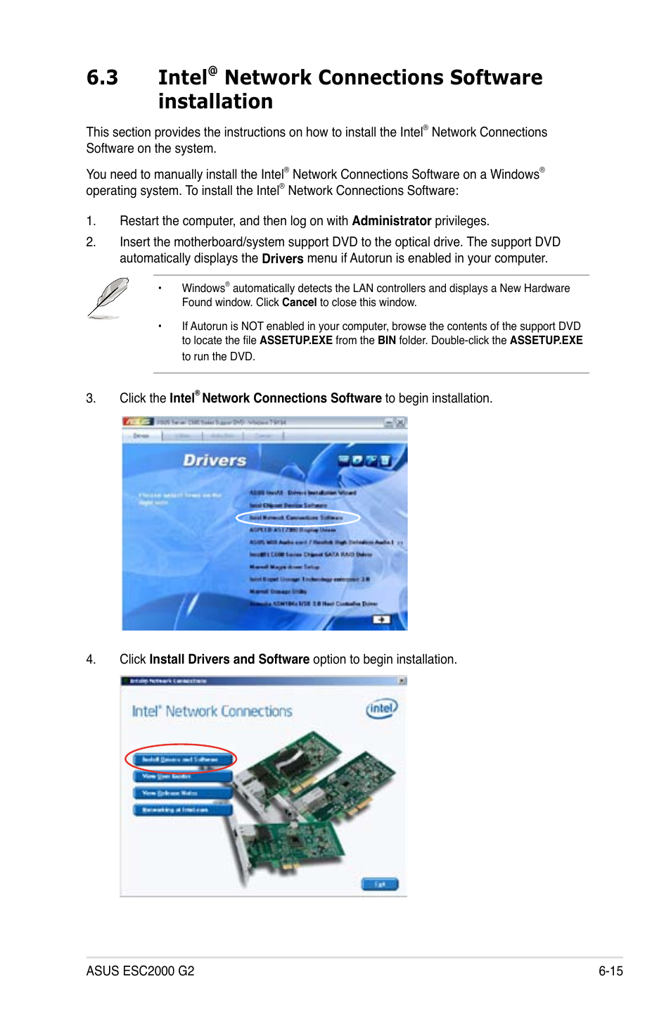 Intel, Network connections software installation -15, 3 intel | Network connections software installation | Asus ESC2000 G2 User Manual | Page 189 / 226