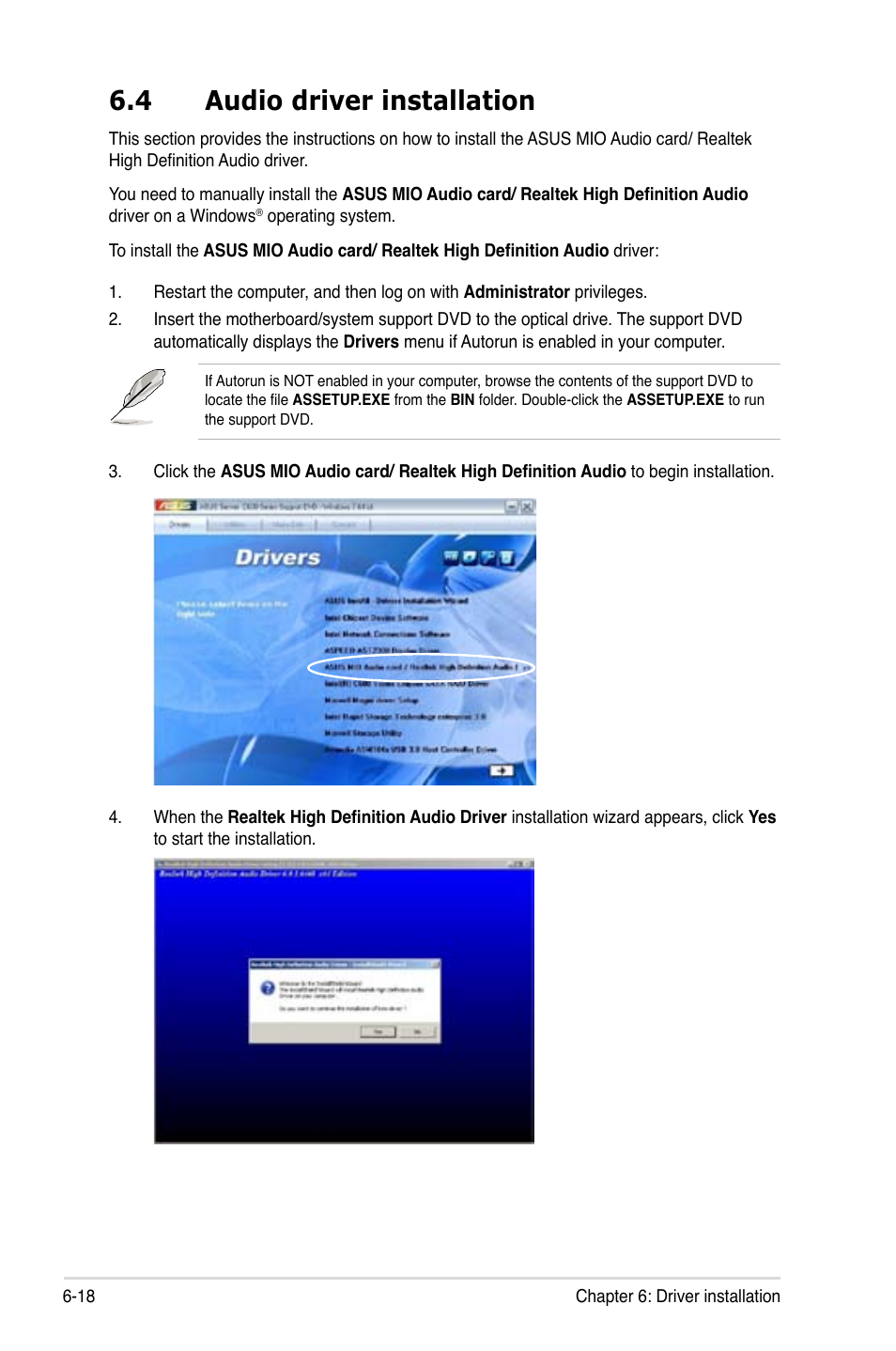 4 audio driver installation, Audio driver installation -18 | Asus ESC2000 G2 User Manual | Page 192 / 226