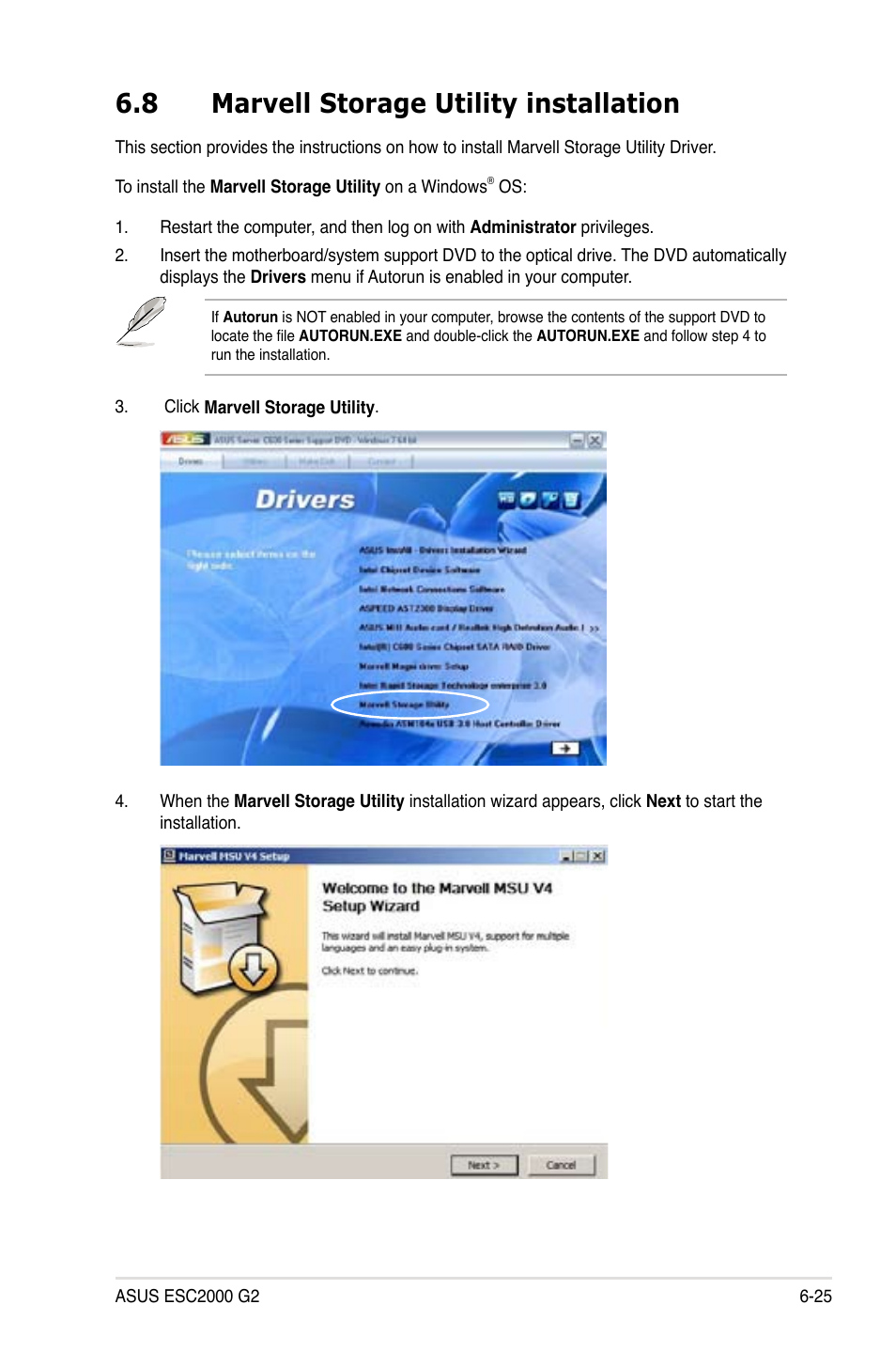 8 marvell storage utility installation, Marvell storage utility installation -25, 8 marvell storage utility installation | Asus ESC2000 G2 User Manual | Page 199 / 226