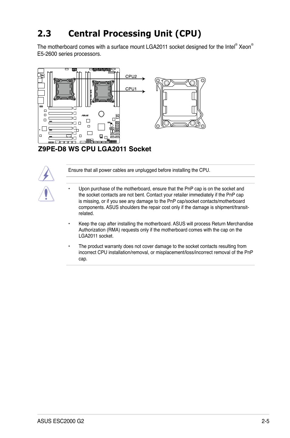 3 central processing unit (cpu), Central processing unit (cpu) -5 | Asus ESC2000 G2 User Manual | Page 25 / 226