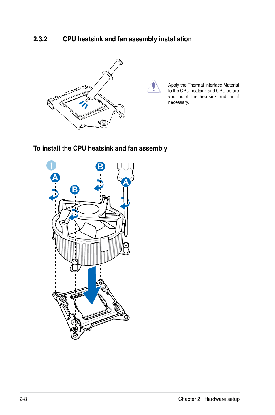 2 cpu heatsink and fan assembly installation, Cpu heatsink and fan assembly installation -8, 1a b b a | Asus ESC2000 G2 User Manual | Page 28 / 226