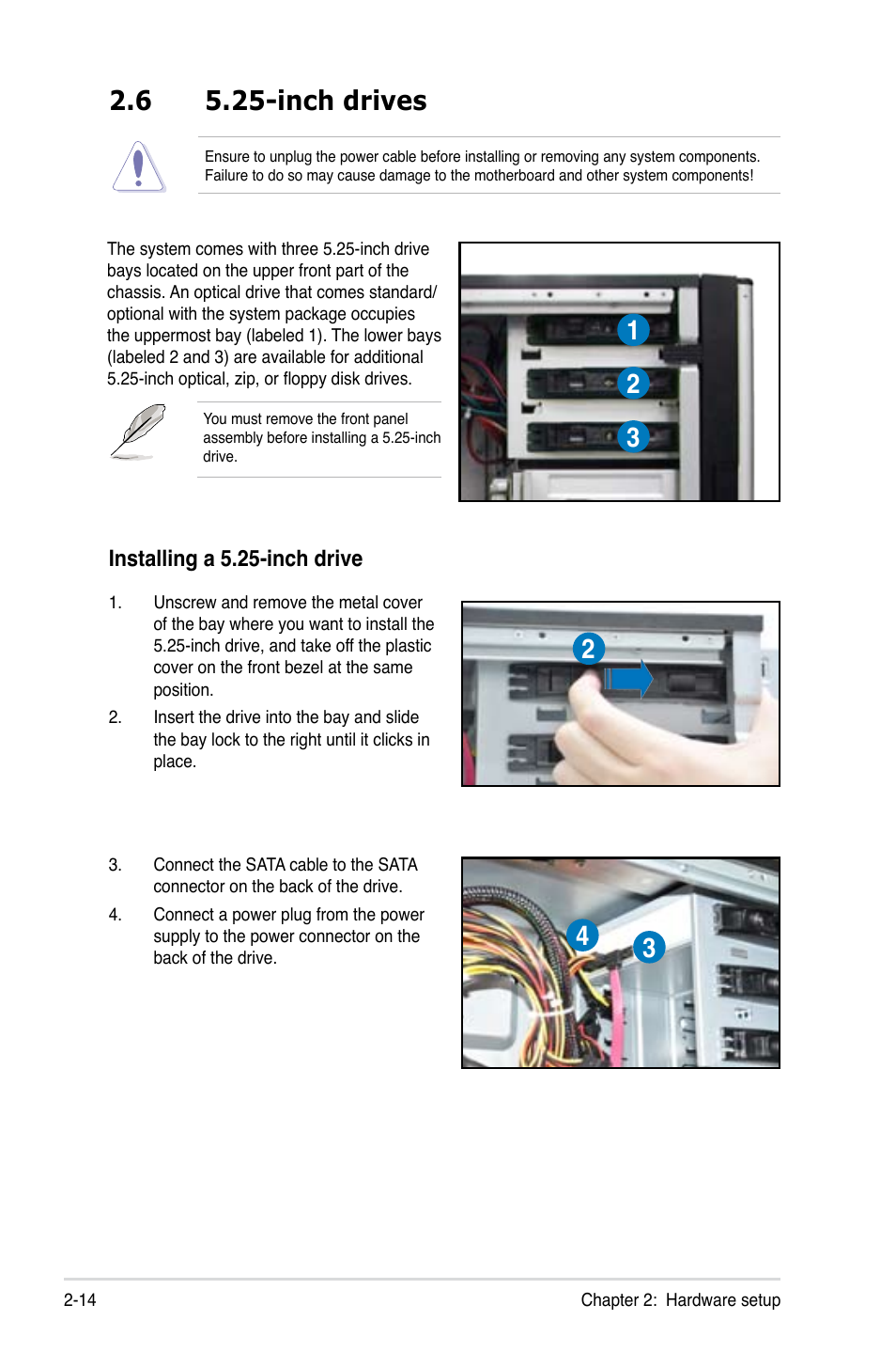 6 5.25-inch drives, Inch drives -14 | Asus ESC2000 G2 User Manual | Page 34 / 226