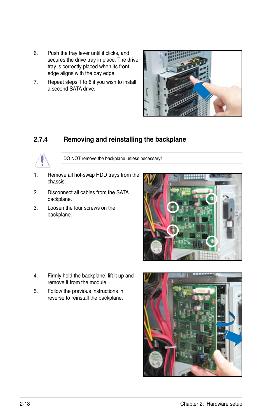 4 removing and reinstalling the backplane, Removing and reinstalling the backplane -18 | Asus ESC2000 G2 User Manual | Page 38 / 226