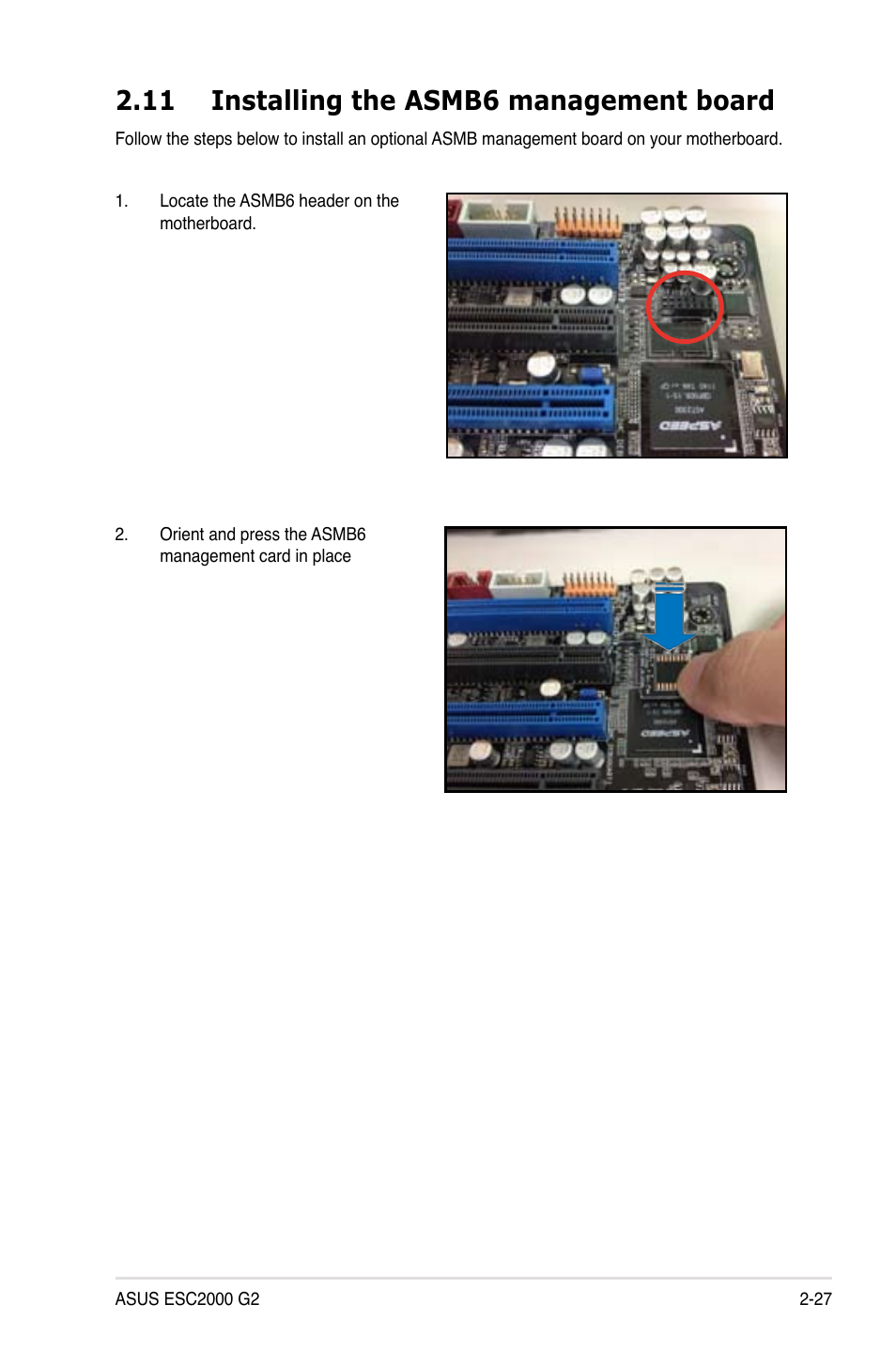 11 installing the asmb6 management board, 11 installing the asmb6 management board -27 | Asus ESC2000 G2 User Manual | Page 47 / 226