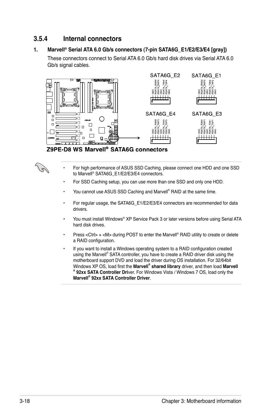 4 internal connectors, Internal connectors -18, Chapter 3: motherboard information 3-18 | Marvell | Asus ESC2000 G2 User Manual | Page 66 / 226