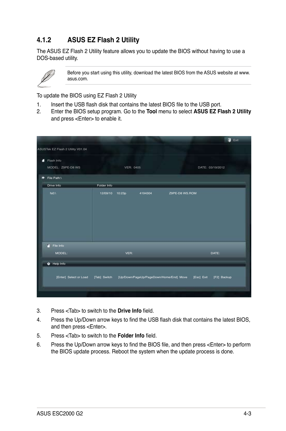 2 asus ez flash 2 utility, Asus ez flash 2 utility -3 | Asus ESC2000 G2 User Manual | Page 79 / 226