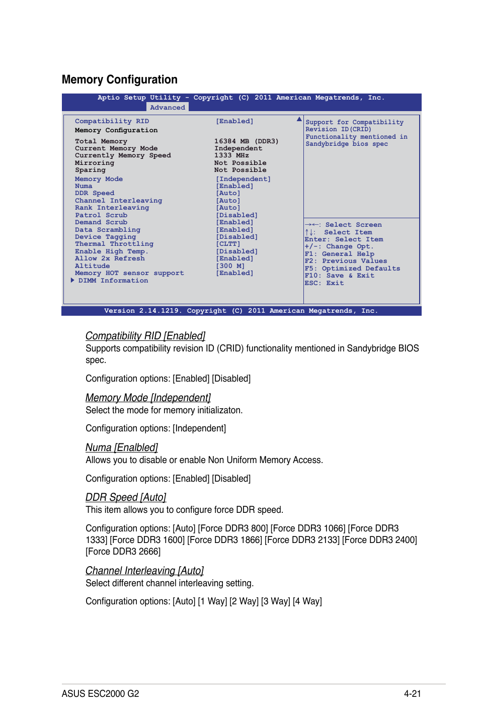 Compatibility rid [enabled, Numa [enalbled, Ddr speed [auto | Channel interleaving [auto | Asus ESC2000 G2 User Manual | Page 97 / 226