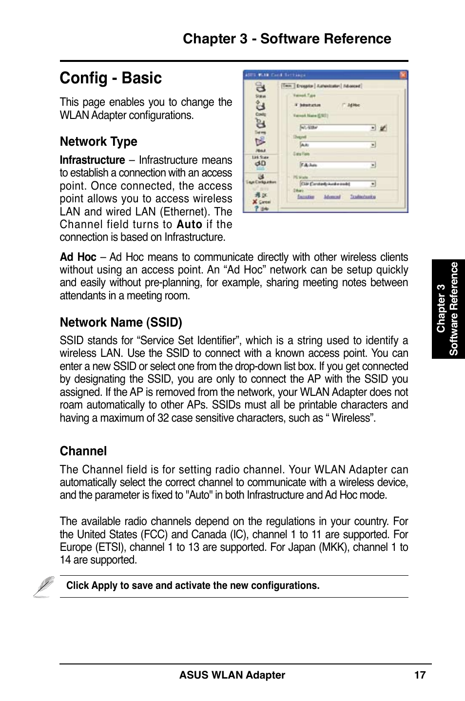 Config - basic, Chapter 3 - software reference | Asus WL-160N User Manual | Page 17 / 38