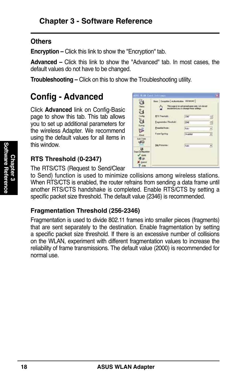 Config - advanced, Chapter 3 - software reference | Asus WL-160N User Manual | Page 18 / 38