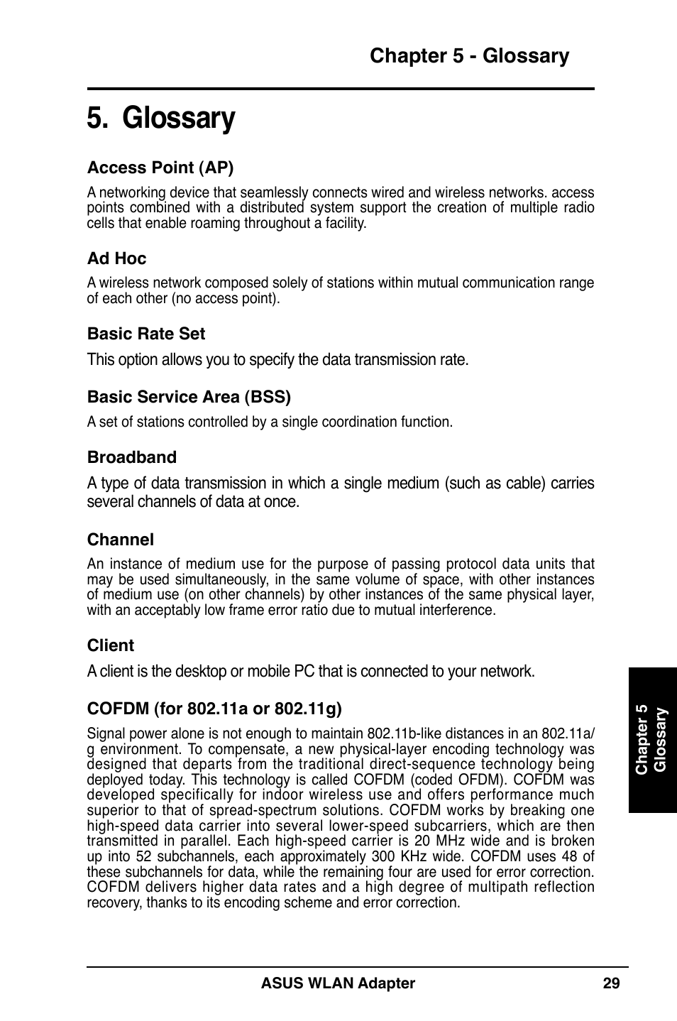 Glossary, Chapter 5 - glossary | Asus WL-160N User Manual | Page 29 / 38