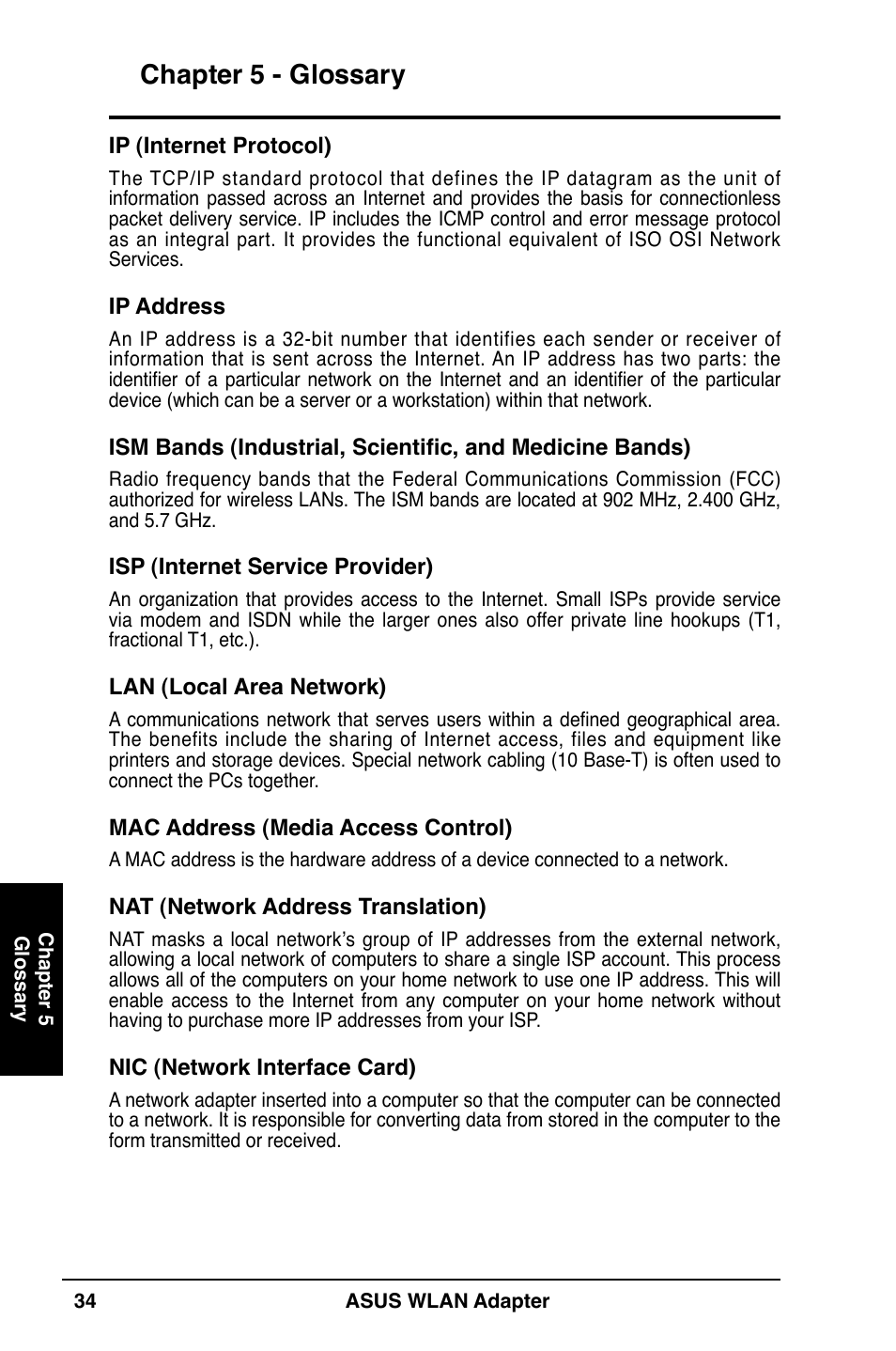 Chapter 5 - glossary | Asus WL-160N User Manual | Page 34 / 38