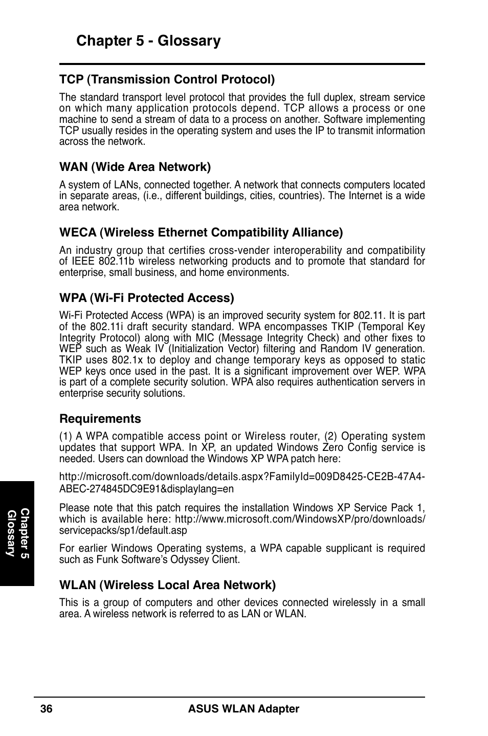 Chapter 5 - glossary | Asus WL-160N User Manual | Page 36 / 38