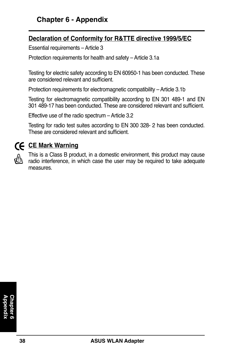 Chapter 6 - appendix | Asus WL-160N User Manual | Page 38 / 38