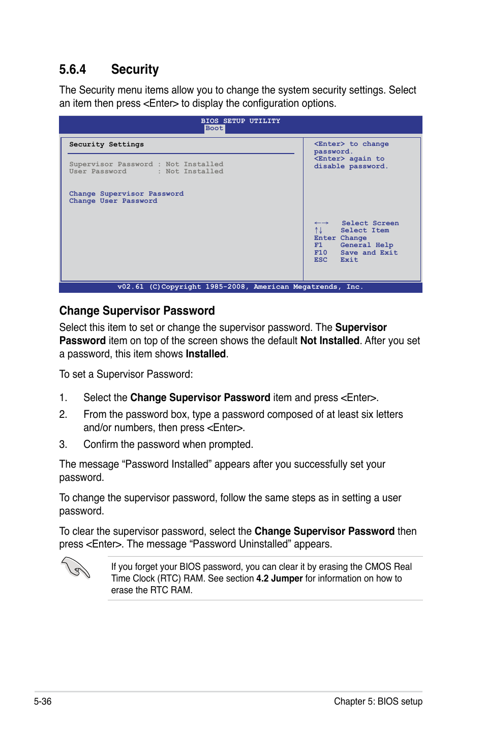 4 security, Security -36, Change supervisor password | Asus TS700-E6/RS8 User Manual | Page 106 / 166