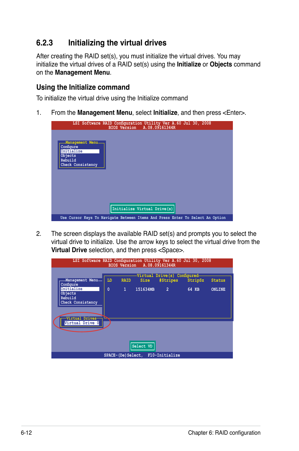 3 initializing the virtual drives, Initializing the virtual drives -12, Using the initialize command | Asus TS700-E6/RS8 User Manual | Page 120 / 166