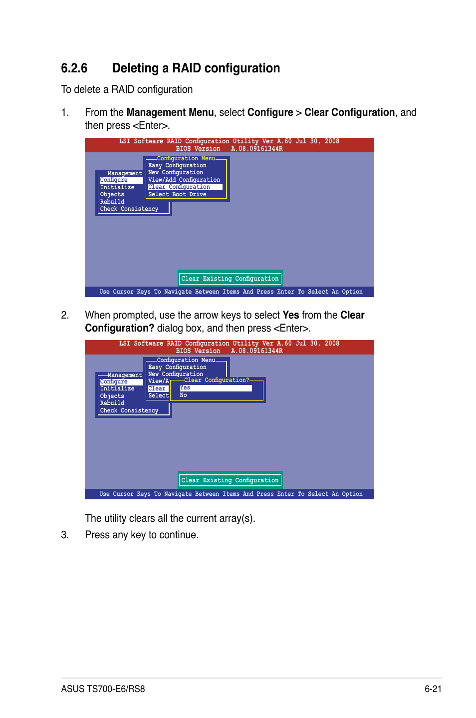 6 deleting a raid configuration, Deleting a raid configuration -21 | Asus TS700-E6/RS8 User Manual | Page 129 / 166