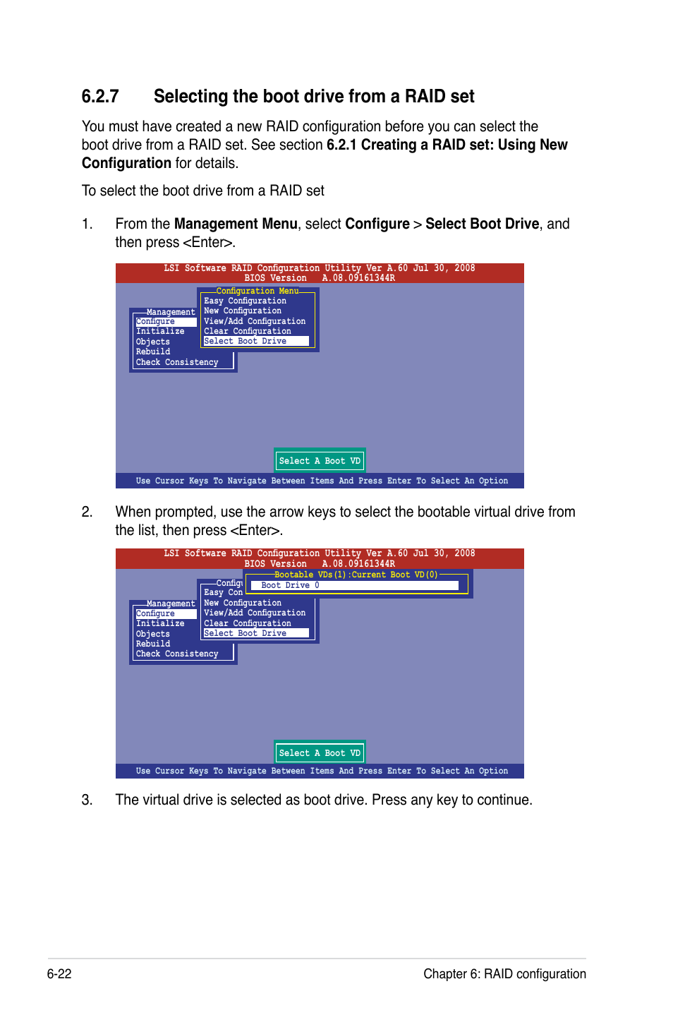 7 selecting the boot drive from a raid set, Selecting the boot drive from a raid set -22 | Asus TS700-E6/RS8 User Manual | Page 130 / 166