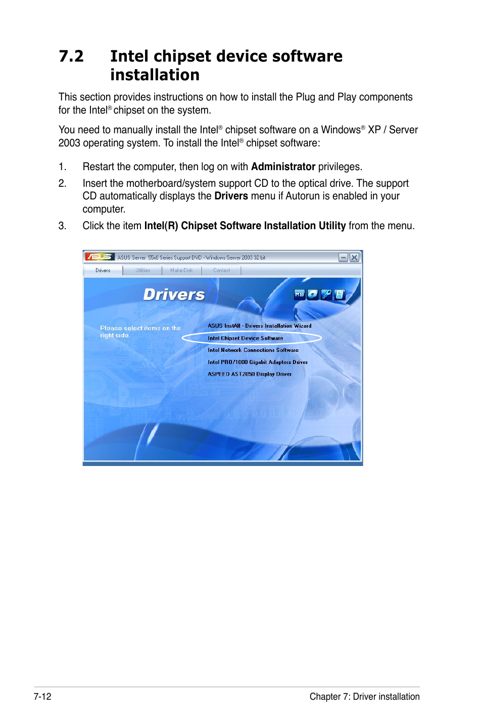 2 intel chipset device software installation, Intel chipset device software installation -12, 2 intel chipset device software installation | Asus TS700-E6/RS8 User Manual | Page 154 / 166