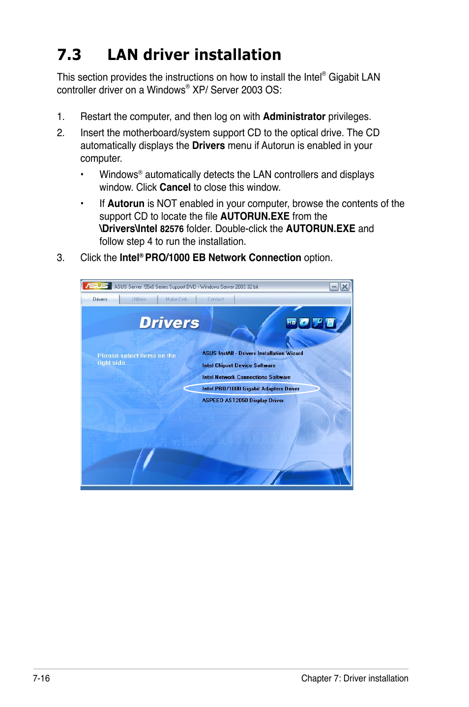 3 lan driver installation, Lan driver installation -16 | Asus TS700-E6/RS8 User Manual | Page 158 / 166