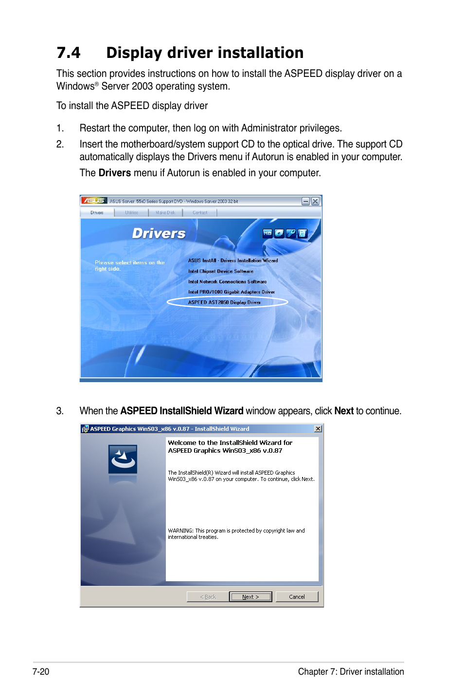 4 display driver installation, Display driver installation -20 | Asus TS700-E6/RS8 User Manual | Page 162 / 166