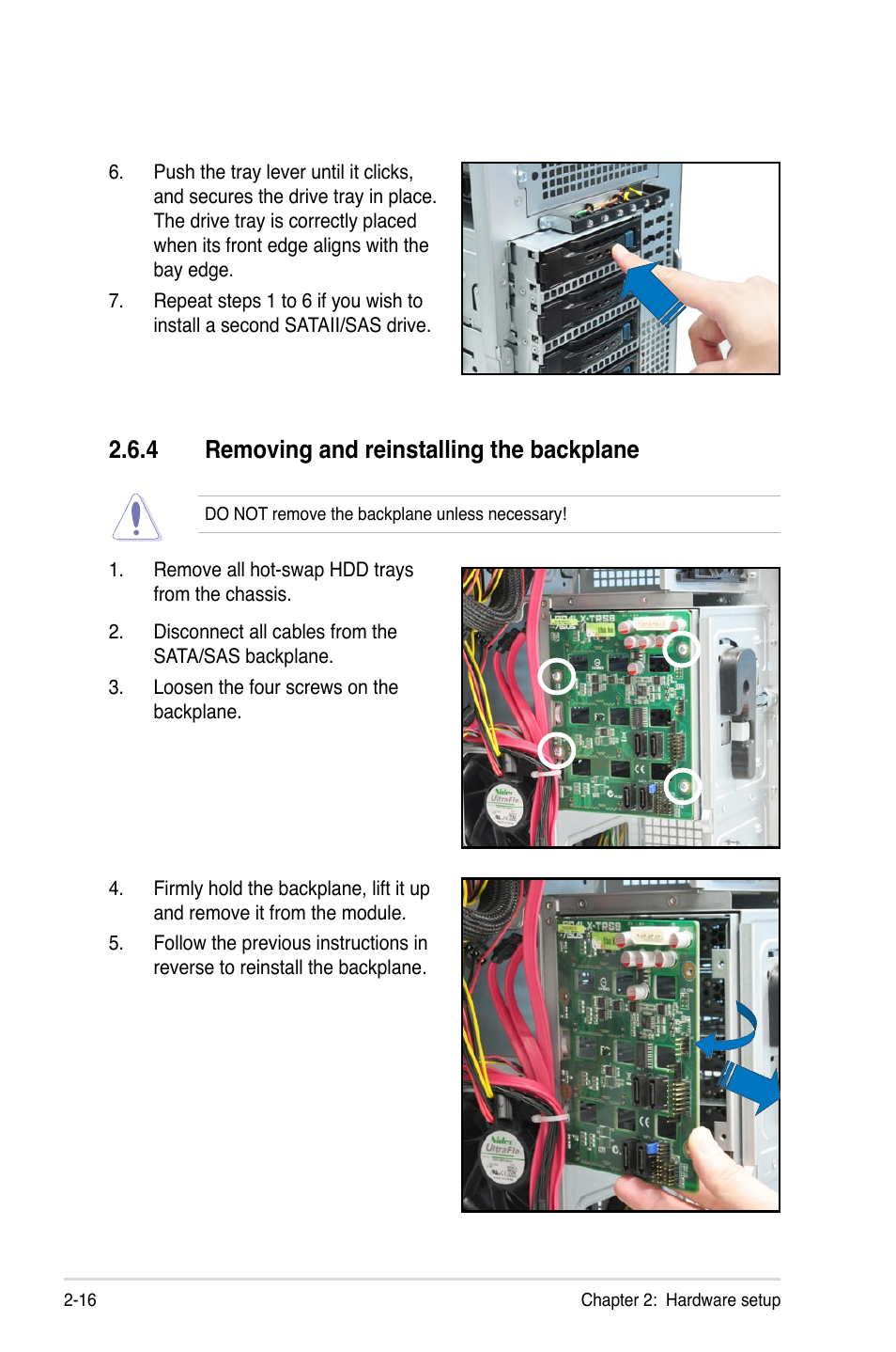 4 removing and reinstalling the backplane, Removing and reinstalling the backplane -16 | Asus TS700-E6/RS8 User Manual | Page 36 / 166