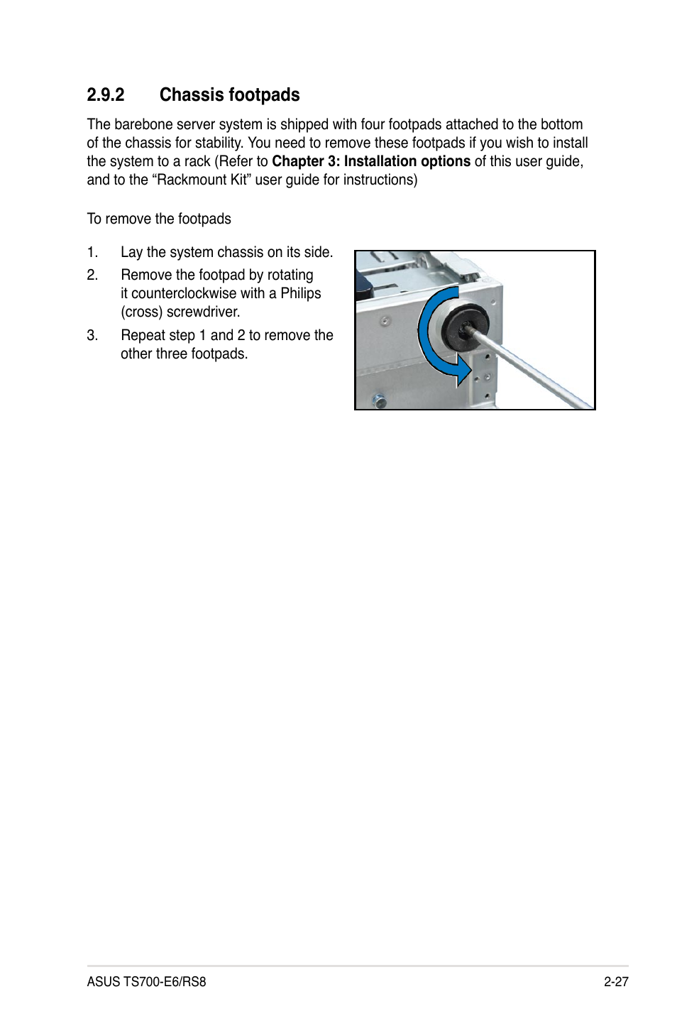 2 chassis footpads, Chassis footpads -27 | Asus TS700-E6/RS8 User Manual | Page 47 / 166